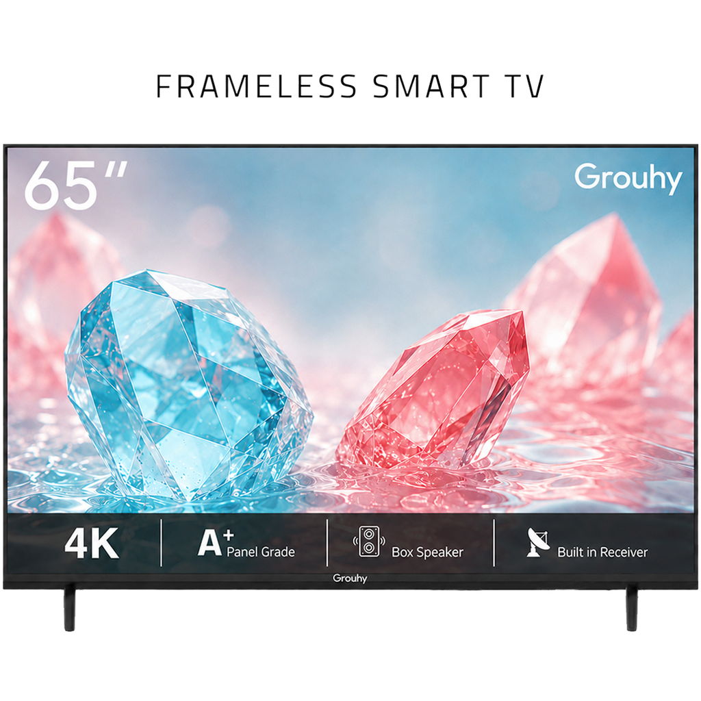 تلفزيون جروهي 65 بوصة سمارت LED بدون إطار بدقة 4K UHD مع رسيفر داخلي – GLD65SD