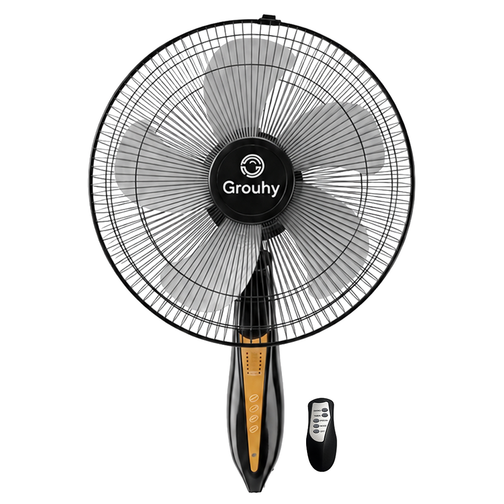 Grouhy Wall Fan 18 Inch With 5 Plastic Blades & Remote Control - UW-18026R